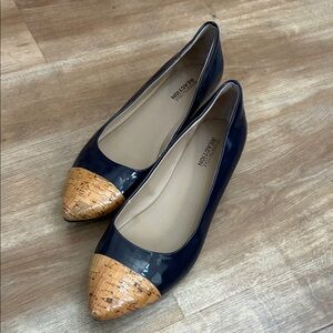 Kenneth Cole Reaction Navy Patent Flats with Cork Cap Toe
